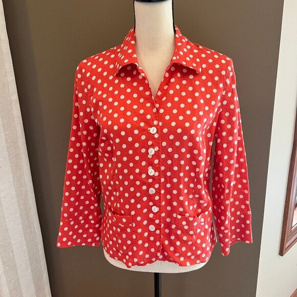 Talbots Jackets & Blazers - Talbots Linen Orange & White Polka Dot Blazer, Size 10